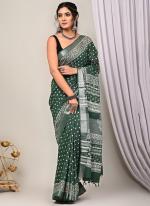 Pure Linen Cotton Green Casual Wear Pure Hand Work Saree